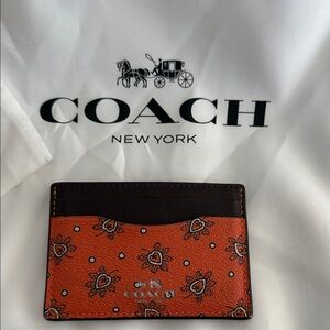 Coach Signature Orange and Brown Card Holder